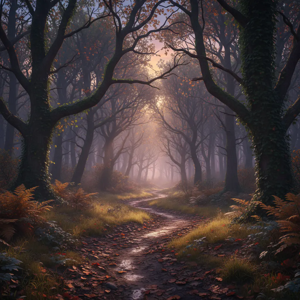 Waldweg in der Dämmerung